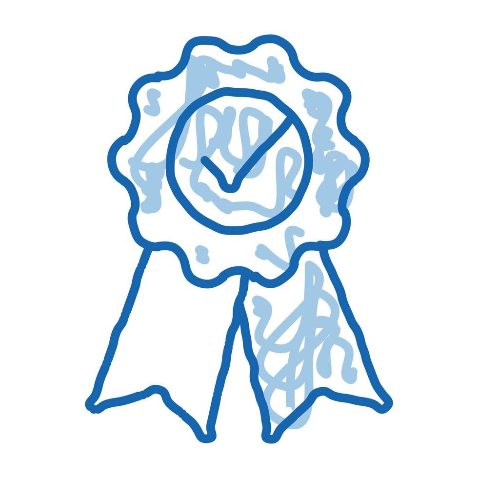 orden de medalla con marca aprobada de cinta icono de garabato ilustración dibujada a mano vector