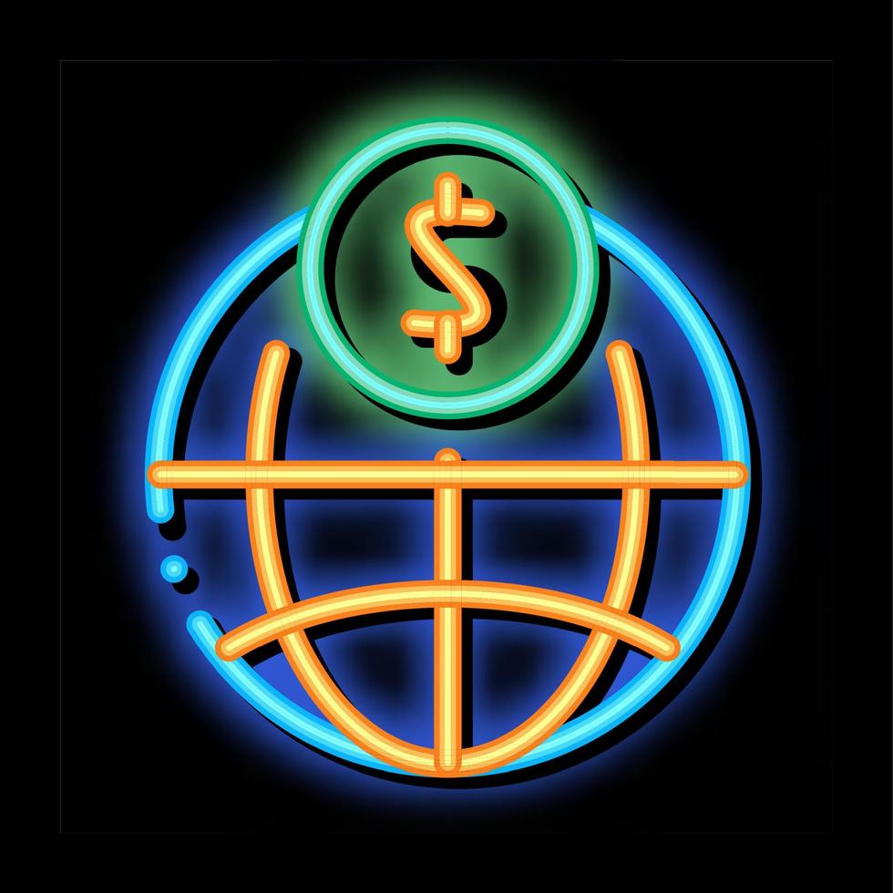 ilustración de icono de brillo de neón de transferencia de moneda de pago mundial vector