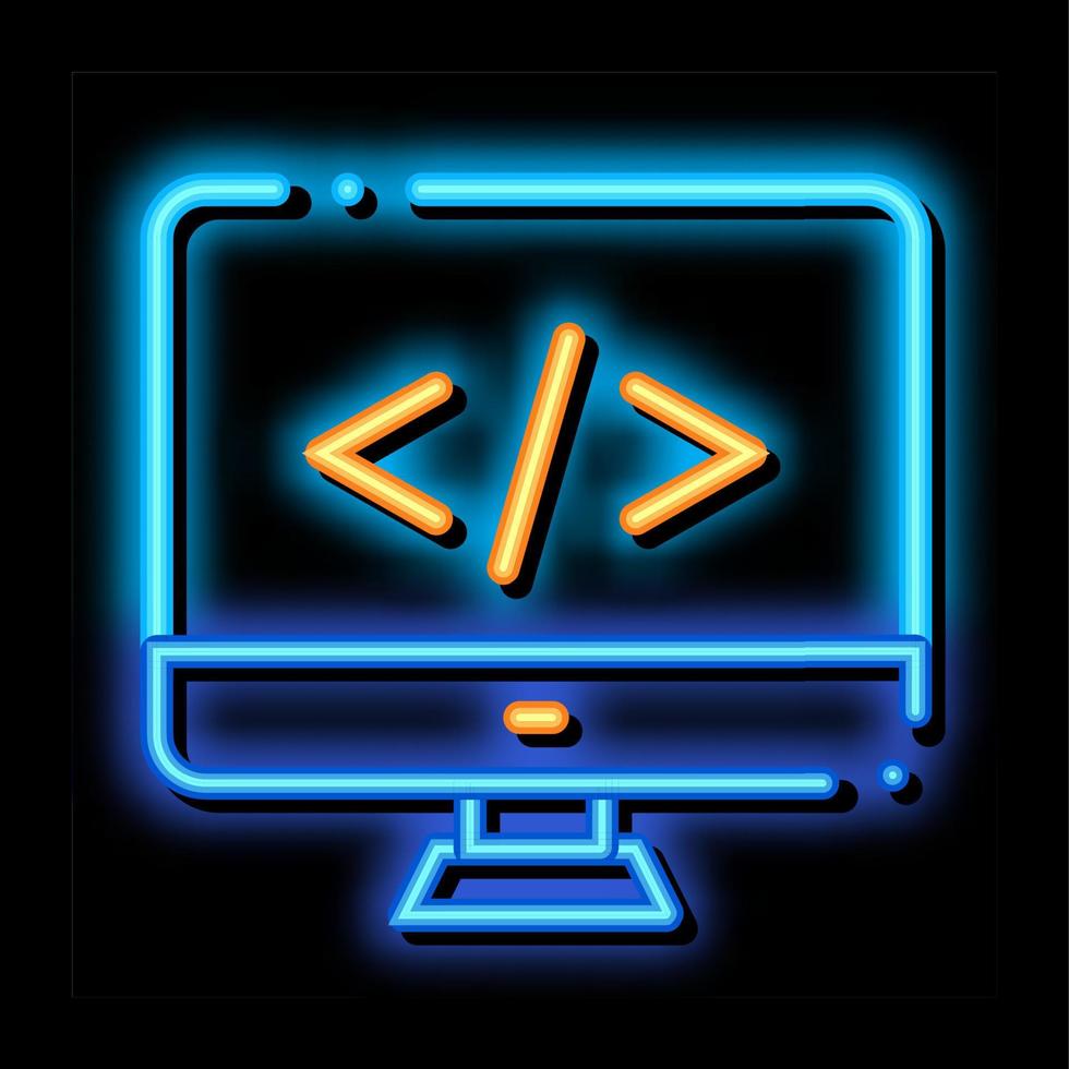 ilustración de icono de brillo de neón de monitor de computadora de codificación vector