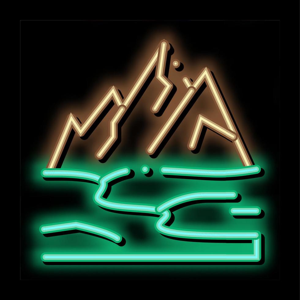 ilustración de icono de brillo de neón de terreno de alta montaña vector