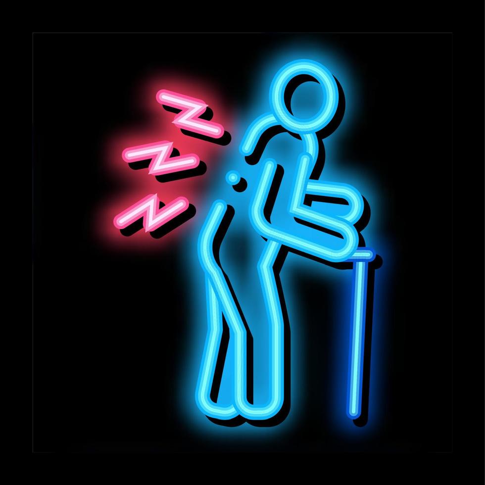 senile arthritis of back neon glow icon illustration vector