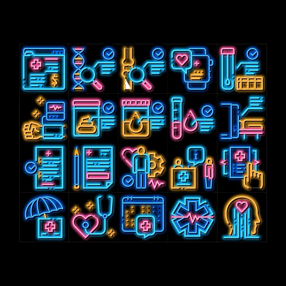 ilustración de icono de resplandor de neón médico de chequeo de salud vector