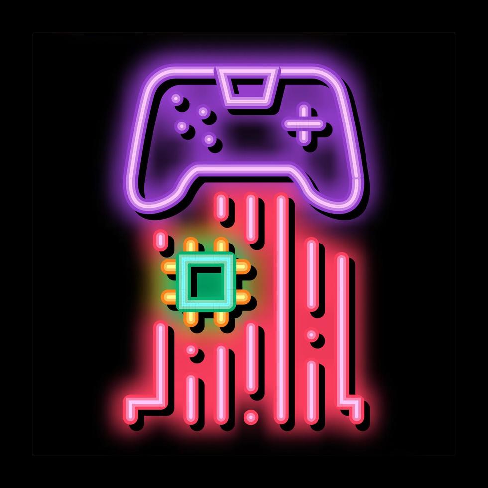 game controller chip neon glow icon illustration vector