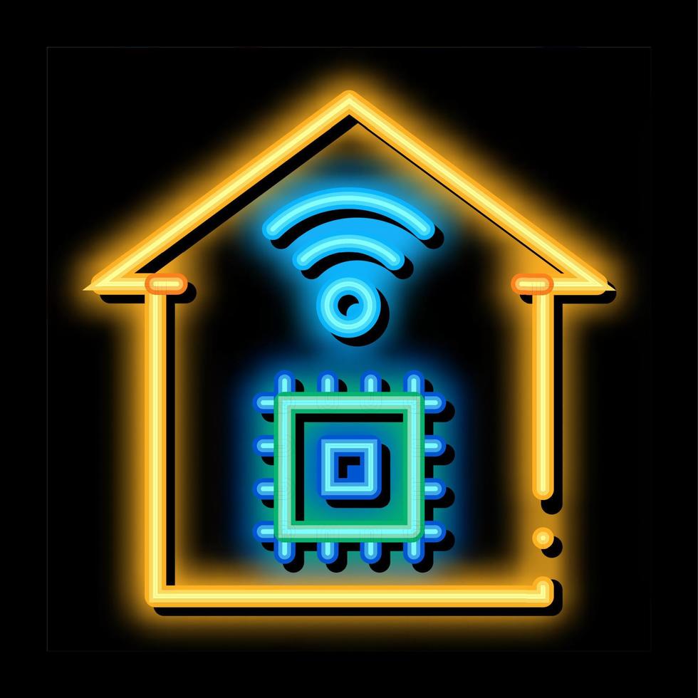 ilustración de icono de brillo de neón wifi de chip de casa inteligente vector