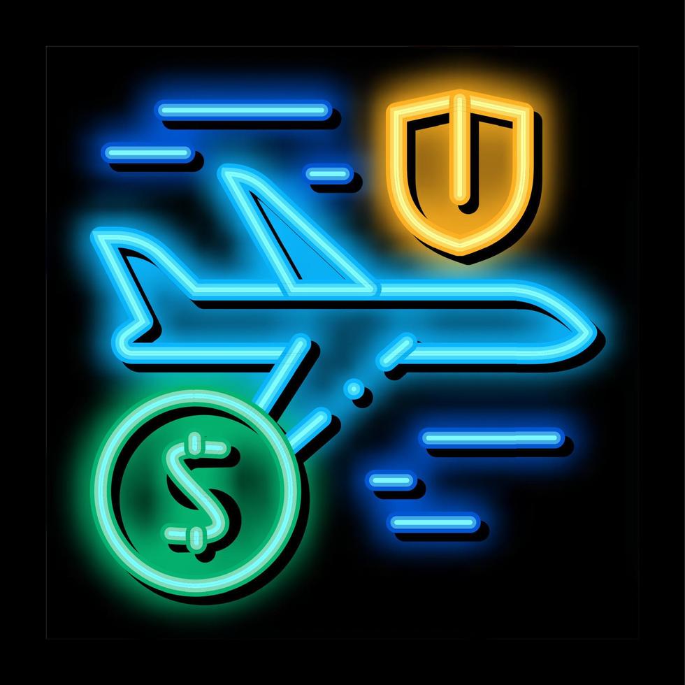 airplane travel insurance neon glow icon illustration vector