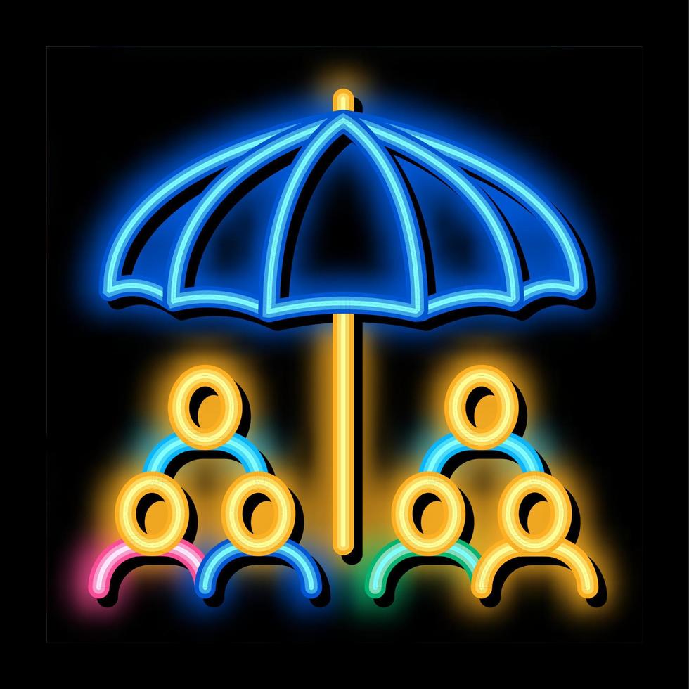 ilustración de icono de resplandor de neón de paraguas de protección humana vector