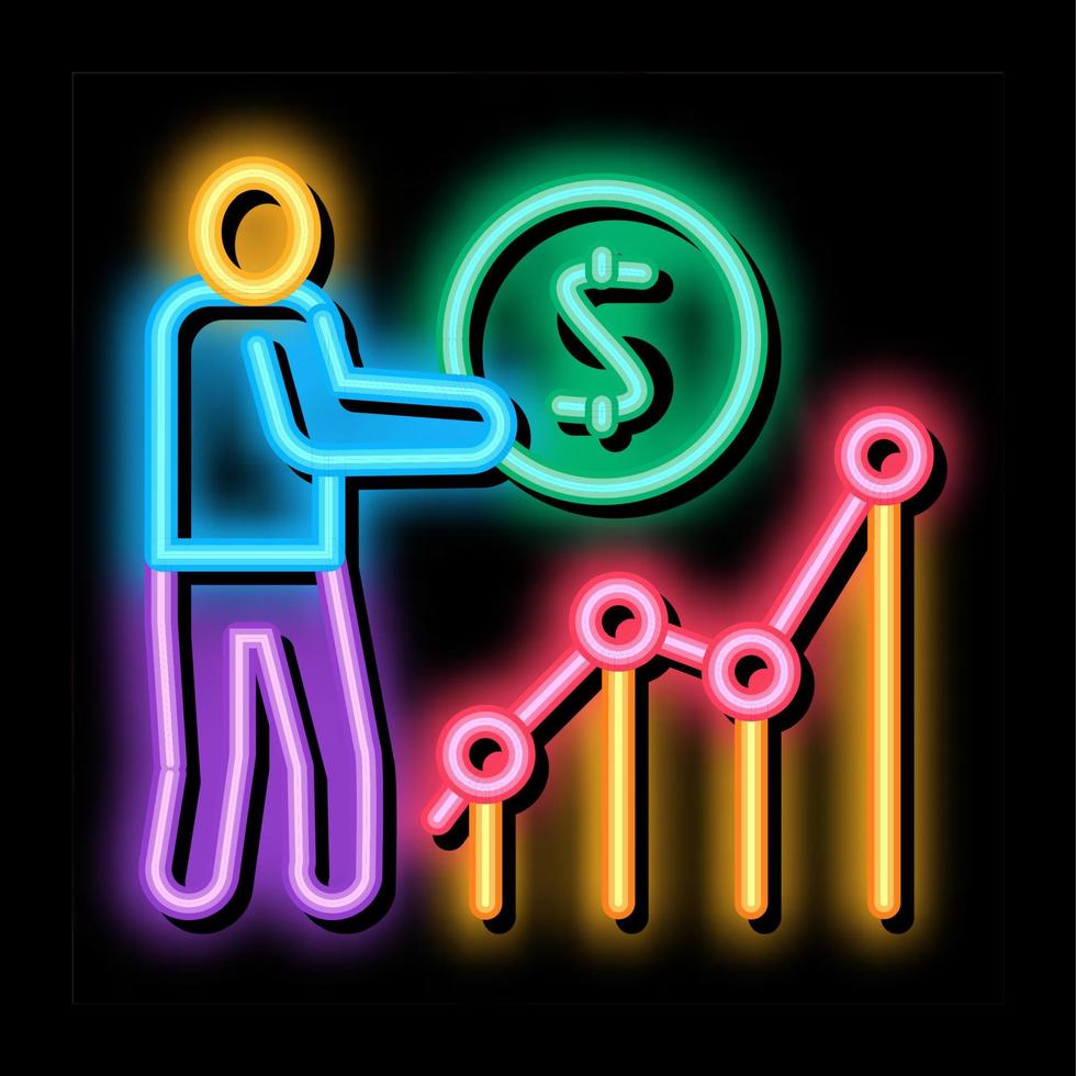 man earn money infographic neon glow icon illustration vector