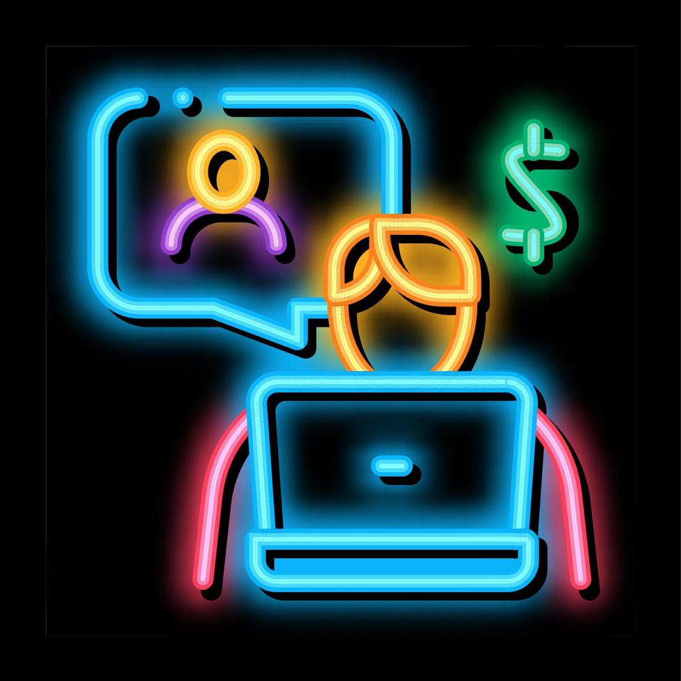 manager communicate with customer neon glow icon illustration vector