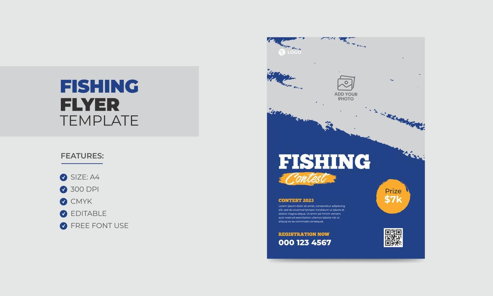 plantilla de volante de concurso de pesca diseño de cartel de pesca editable vector