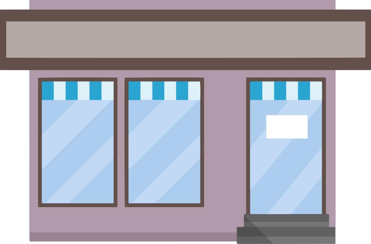bakwcSmall shop. Store with red and white roof. Food trade and coffee shop. Facade of the house with showcase. Cartoon flat illustration. Town and city. Element of urban landscape vector