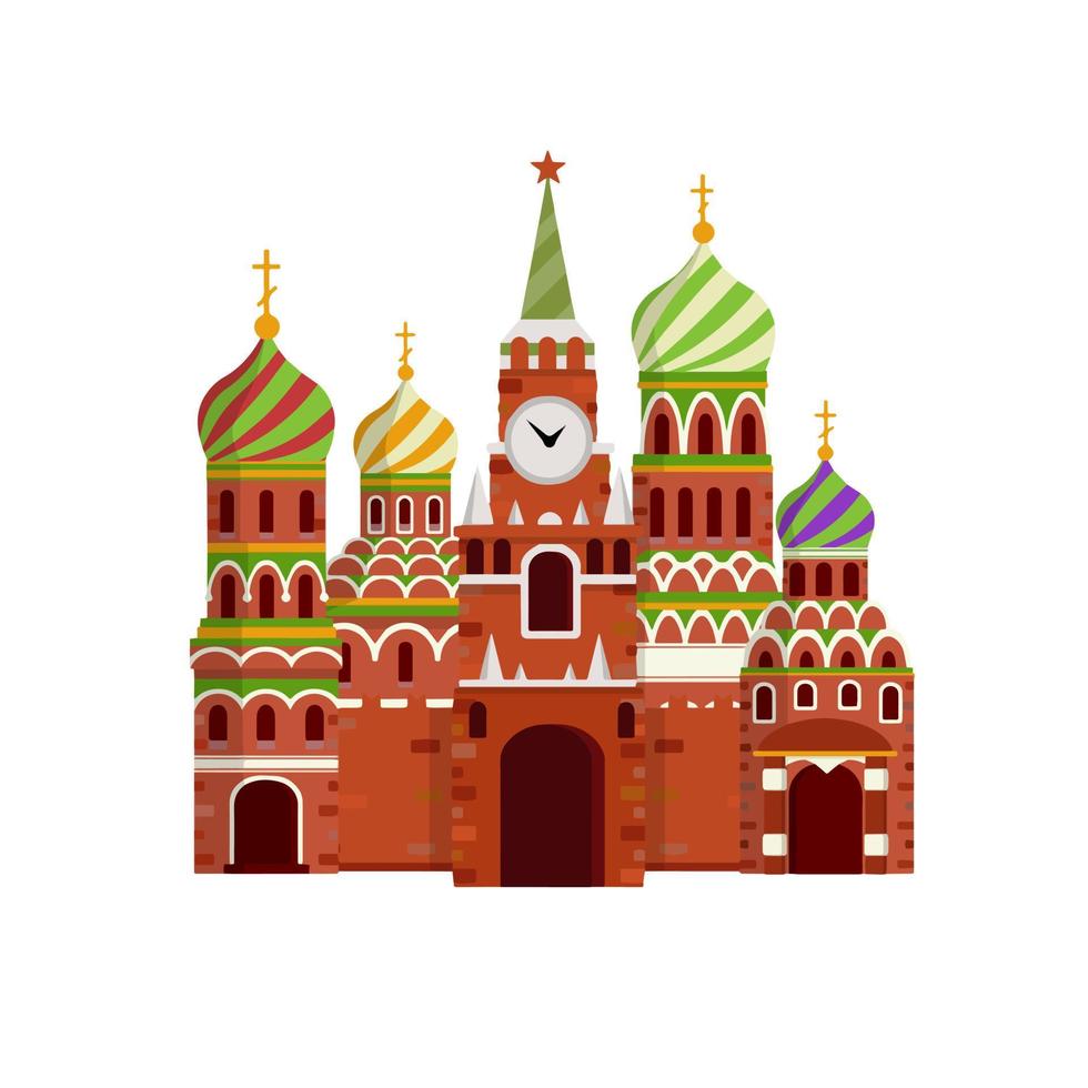 Orthodox Church. Eastern religious temple with bell tower. Monastery and Cathedral. Element of red square in Moscow Kremlin. Cartoon flat illustration. Prayer and Christian Greek and Russian faith vector