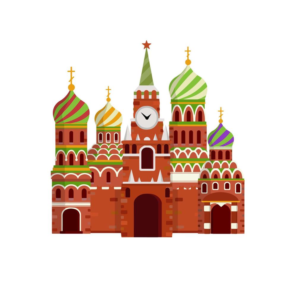 Iglesia Ortodoxa. templo religioso oriental con campanario. monasterio y catedral. elemento de la plaza roja en el kremlin de moscú. ilustración plana de dibujos animados. oración y fe cristiana griega y rusa vector