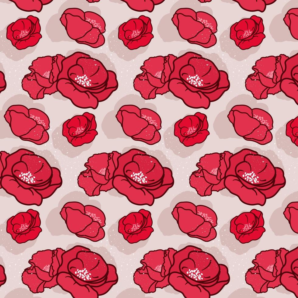 Red Poppies Pattern. Floral pattern in cartoon style for cover, print design. Vector illustration. Vector illustration