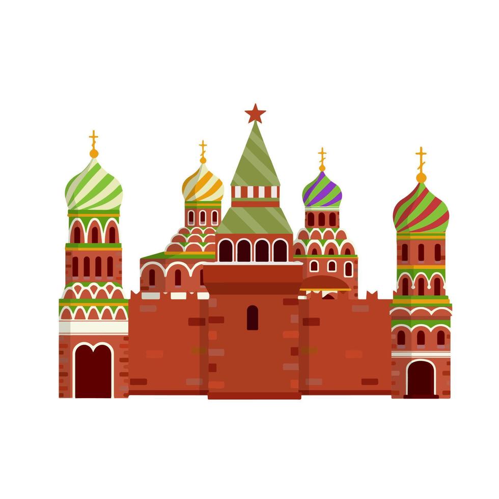 Orthodox Church. Eastern religious temple with bell tower. Monastery and Cathedral. Element of red square in Moscow Kremlin. Cartoon flat illustration. Prayer and Christian Greek and Russian faith vector