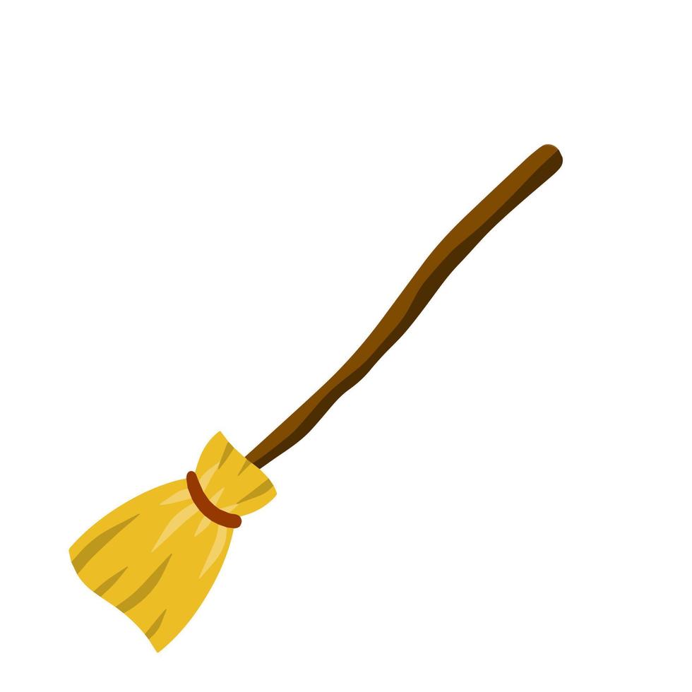 Broom. Sweeping and Old wooden MOP in wooden handle. element of witch. Cartoon flat illustration. Rustic item for house cleaning vector