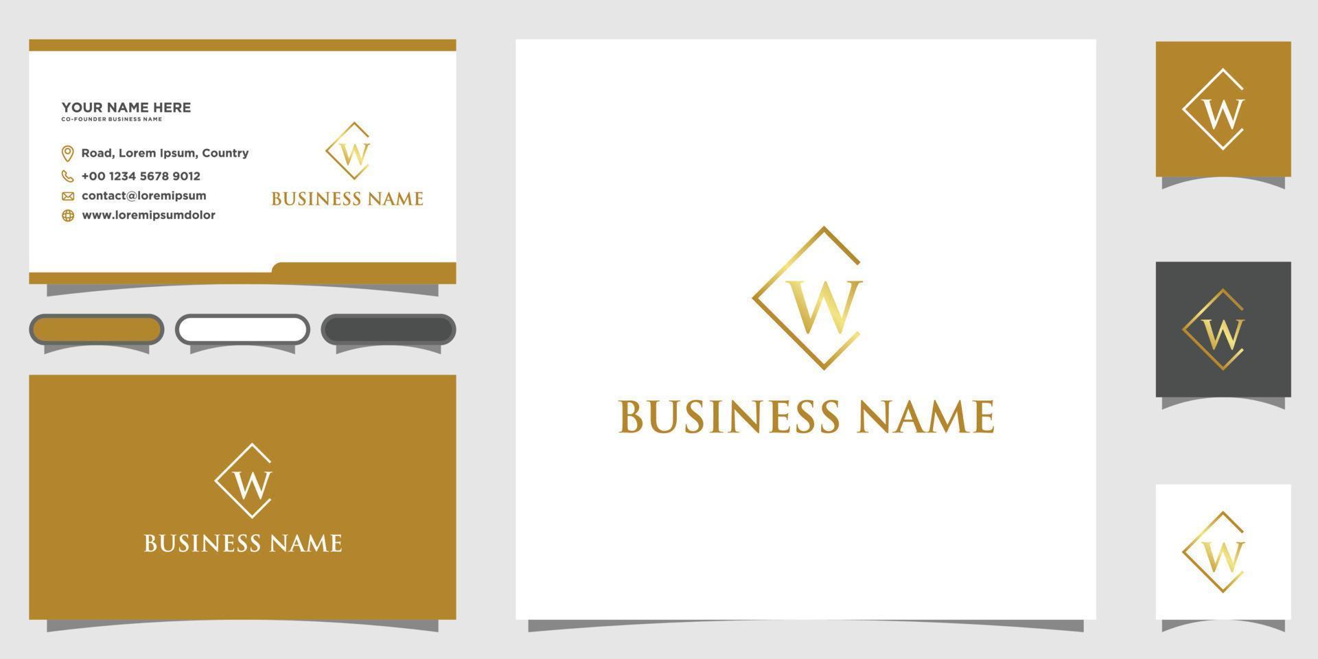 initials letters W logo with business card design vector