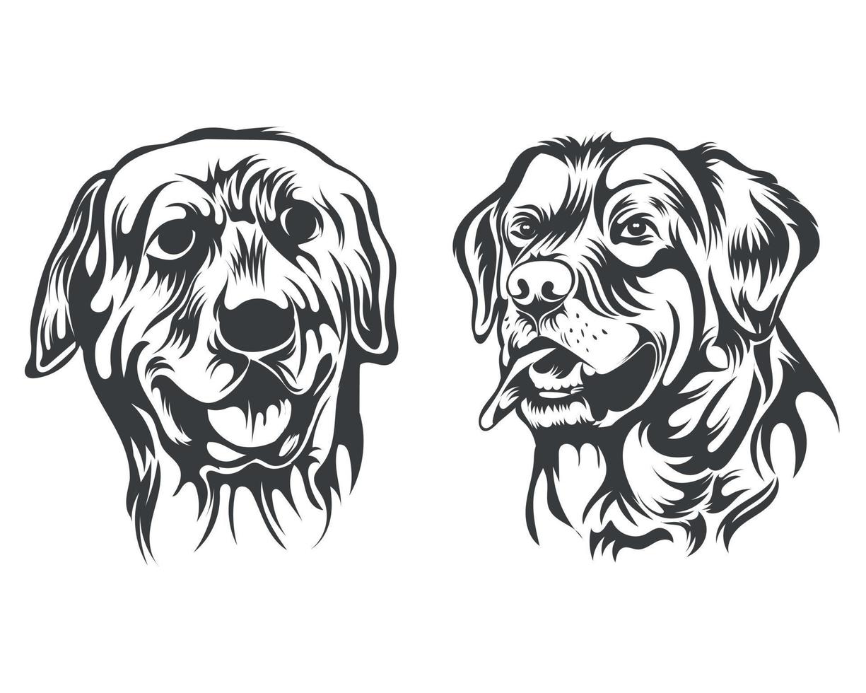Black and White Retriever Dog Face illustration for t-shirt vector