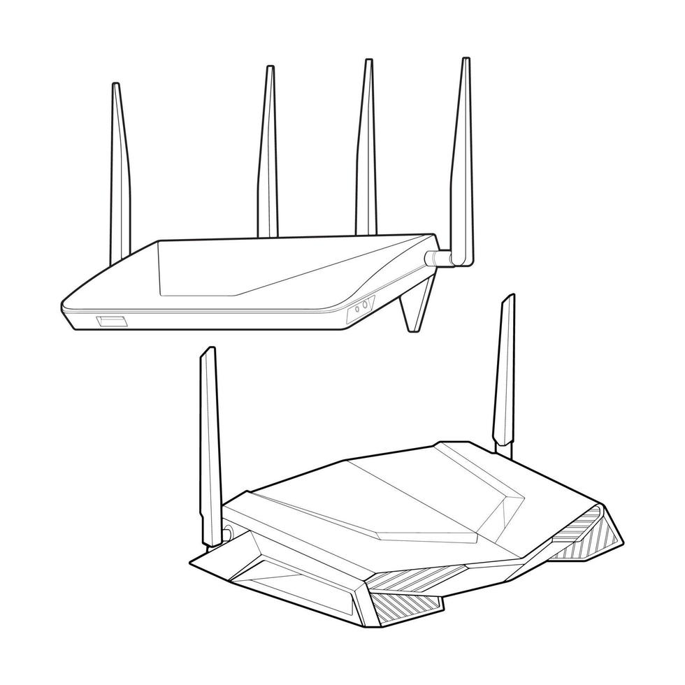 Set router line art vector. Line art vector isolated on white background for coloring book.