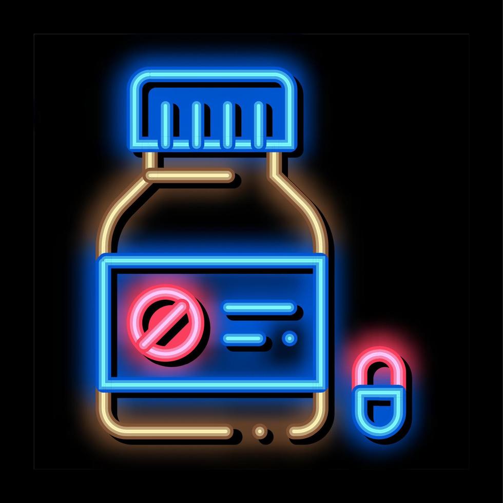 ilustración de icono de resplandor de neón de botella de píldora muerta vector