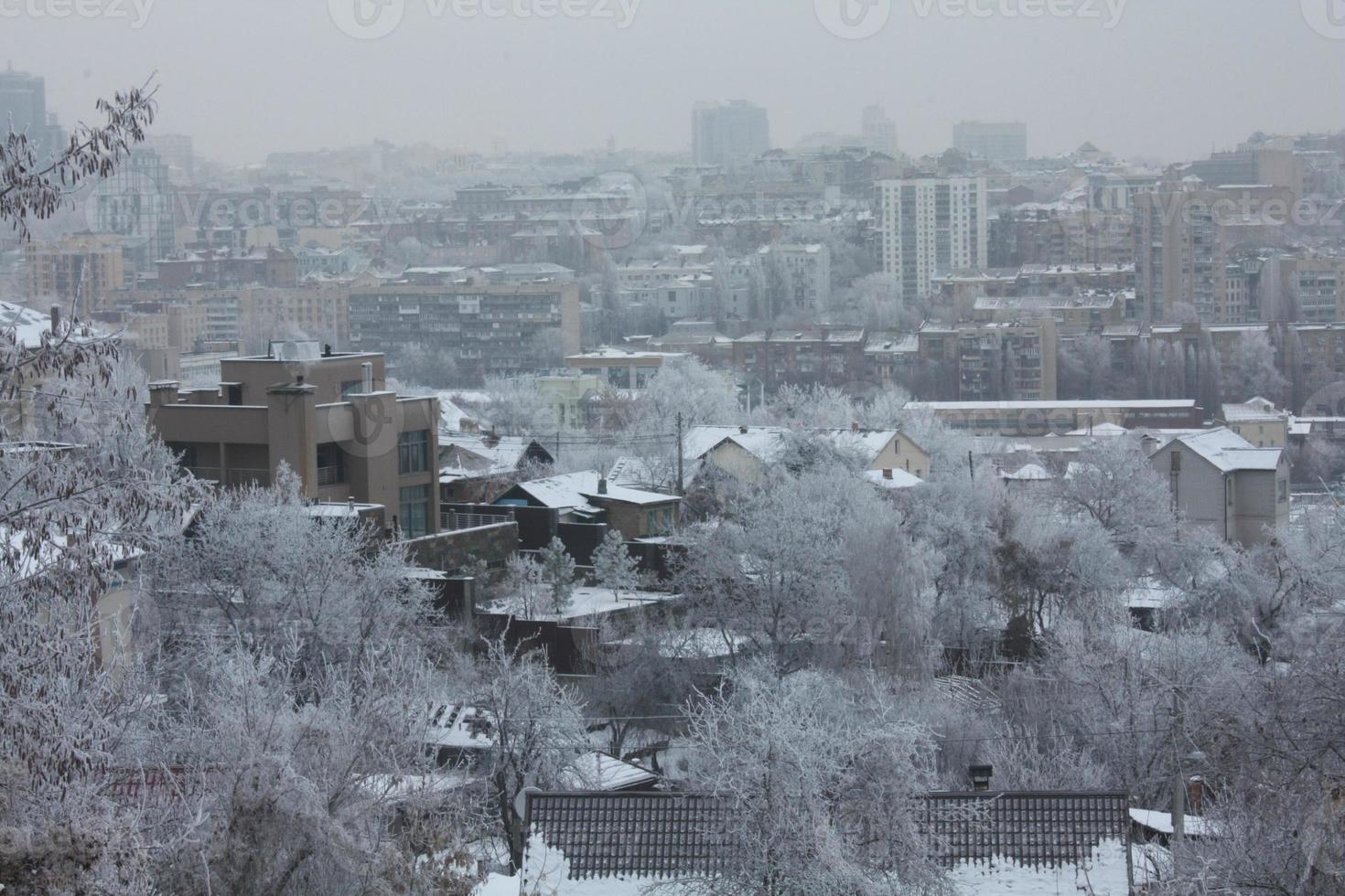 Snow covered town panoramic cityscape photo