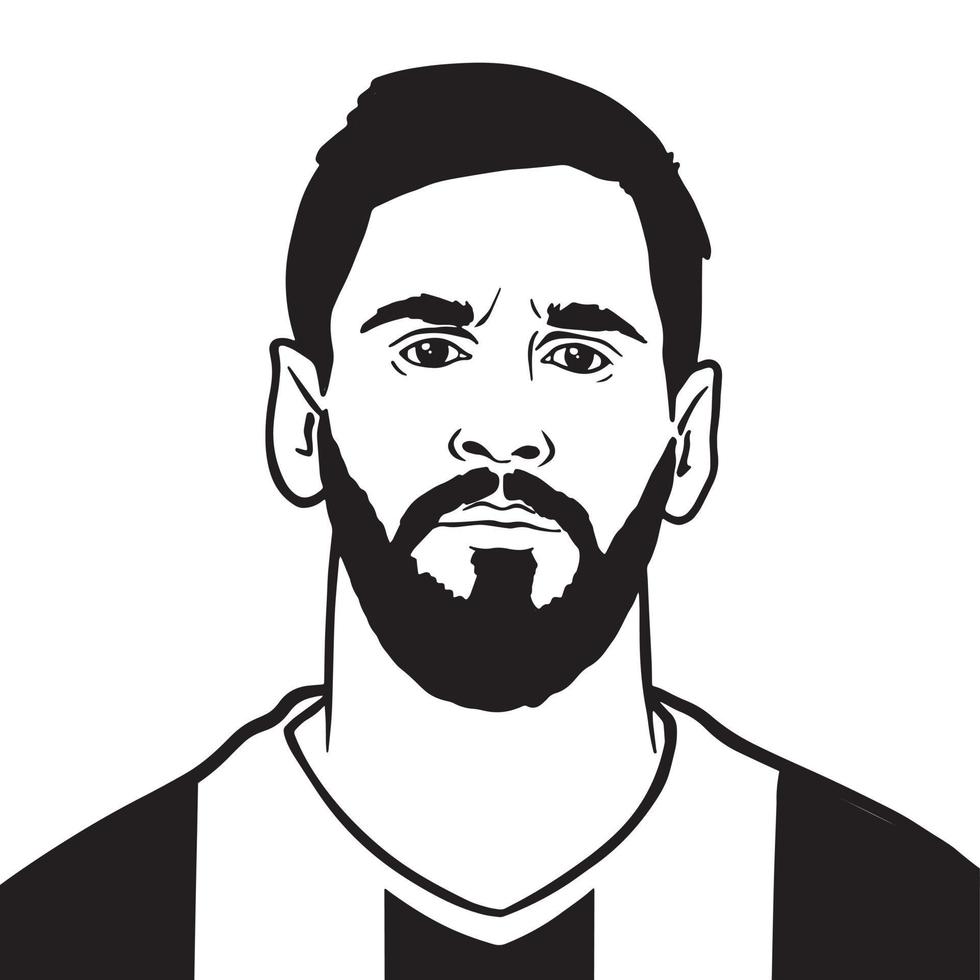 Black and white vector portrait illustration of Argentinean footballer Paris Saint Germain Leo Messi