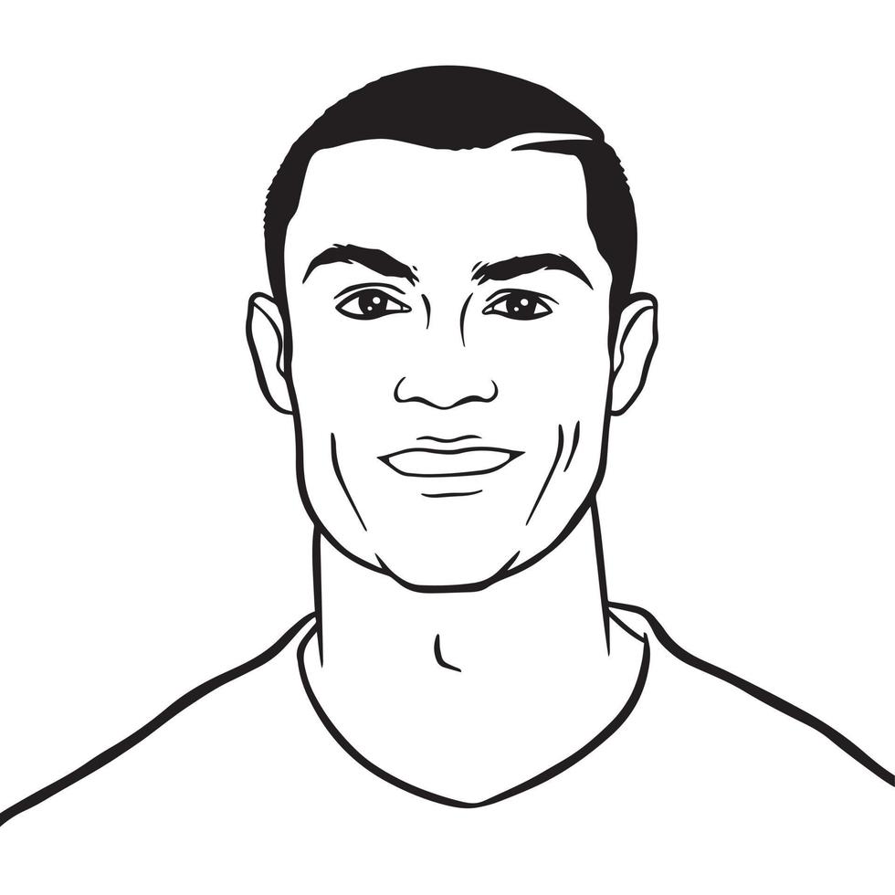 Black and white vector portrait illustration of Portuguese footballer Cristiano Ronaldo