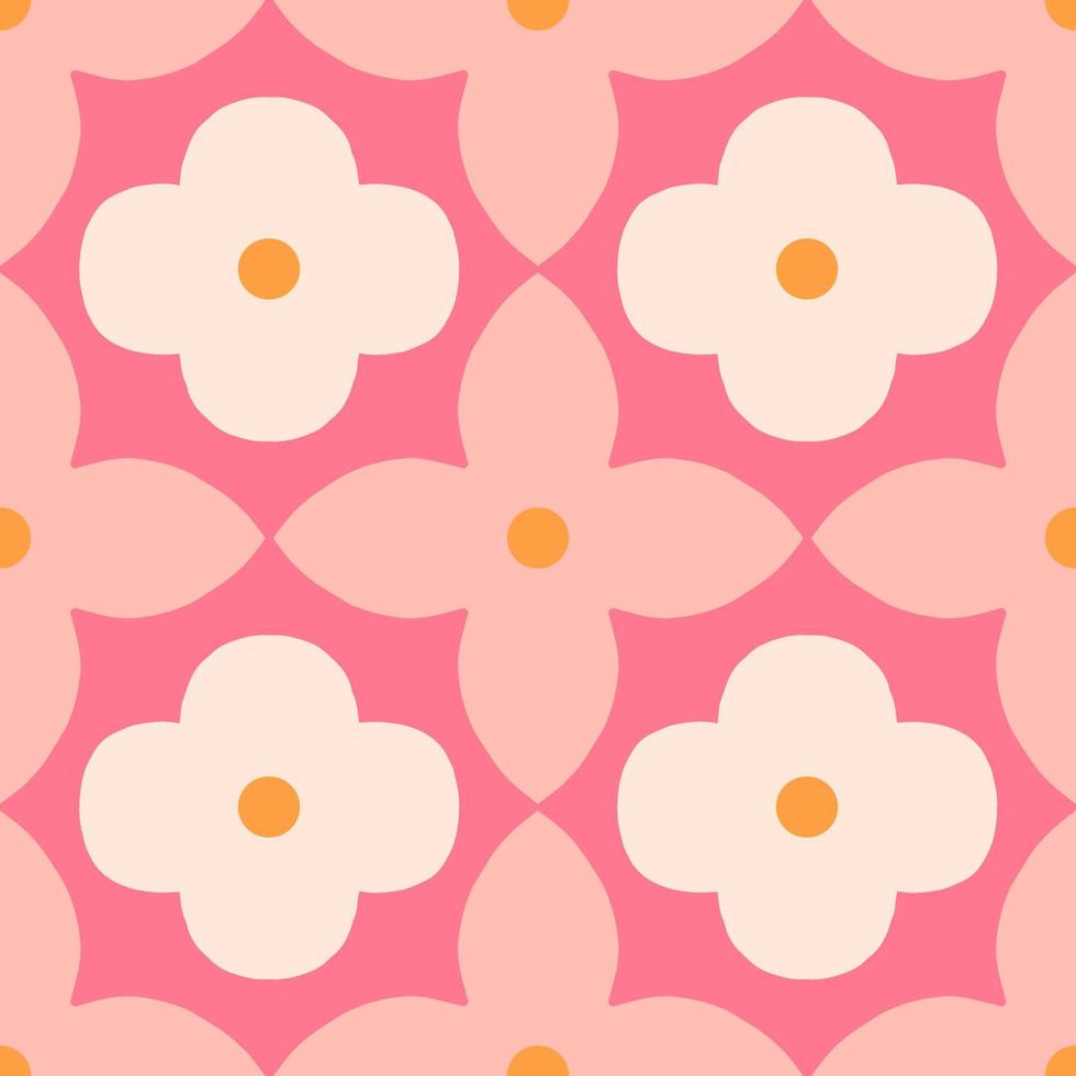 Abstract floral seamless pattern in retro style. Mid century modern vector texture with simple flowers. Beautiful floral tile background.