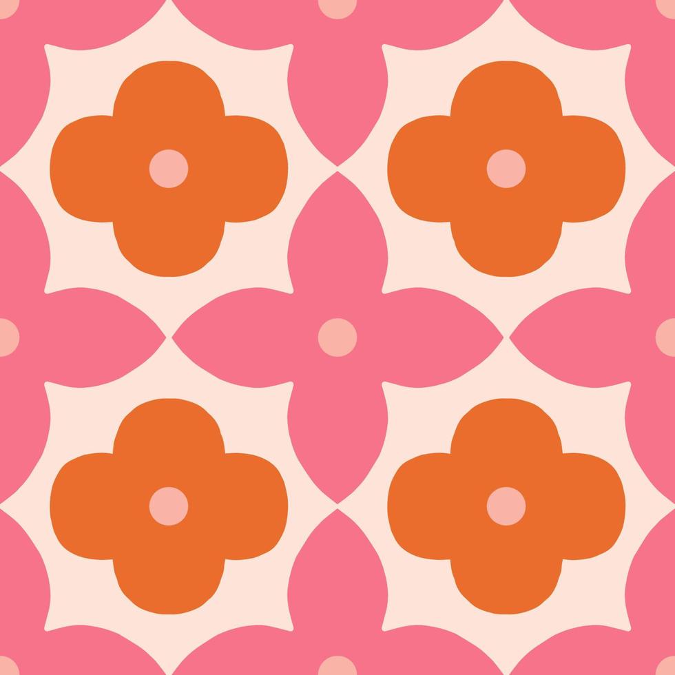 Abstract floral seamless pattern in retro style. Mid century modern vector texture with simple flowers. Beautiful floral tile background.