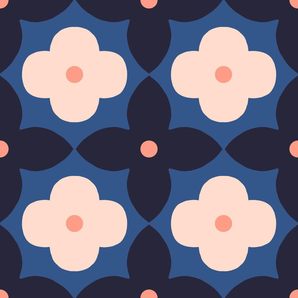 Abstract floral seamless pattern in retro style. Mid century modern vector texture with simple flowers. Beautiful floral tile background.