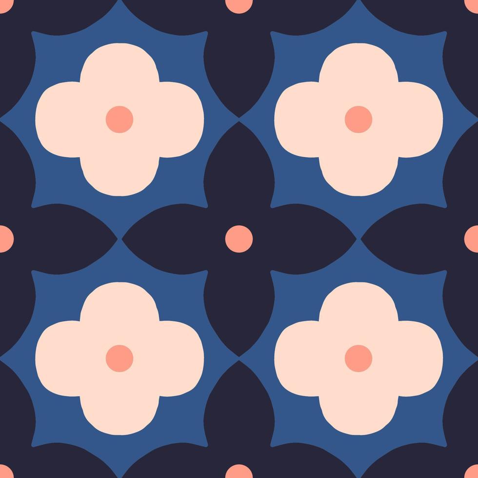 patrón floral abstracto sin fisuras en estilo retro. textura vectorial moderna de mediados de siglo con flores simples. hermoso fondo de mosaico floral. vector