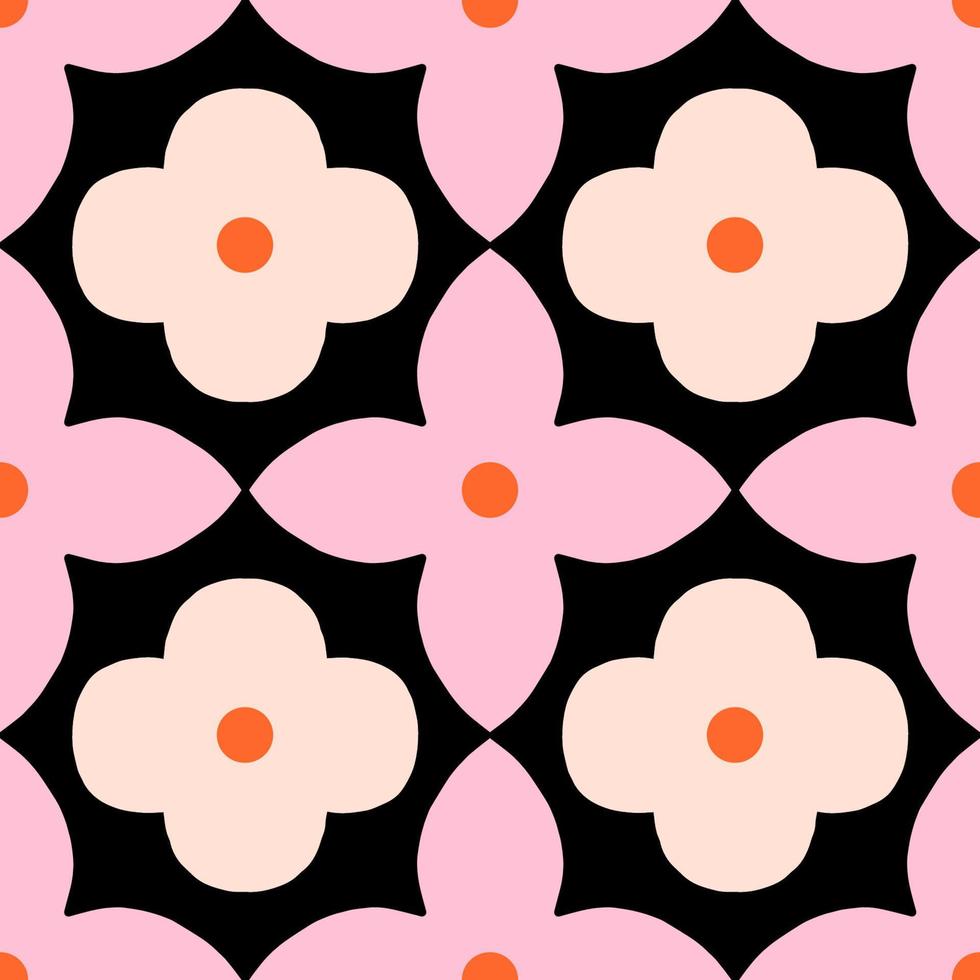 Abstract floral seamless pattern in retro style. Mid century modern vector texture with simple flowers. Beautiful floral tile background.
