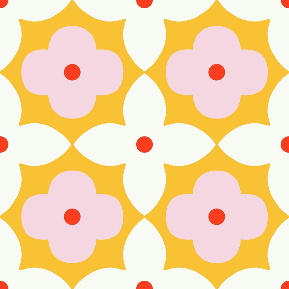 Abstract floral seamless pattern in retro style. Mid century modern vector texture with simple flowers. Beautiful floral tile background.