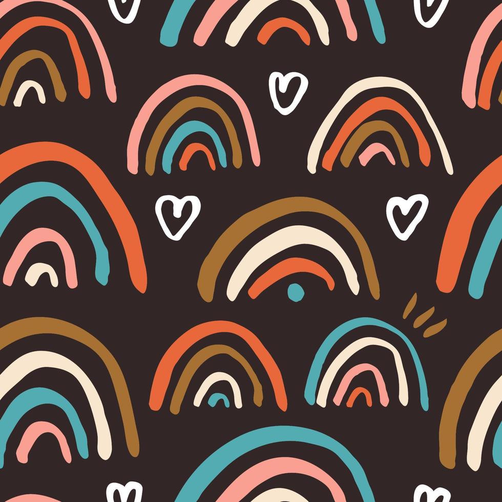 Cute seamless pattern with hand drawn rainbows. Vector dreamy texture. Childish background with rainbow and heart