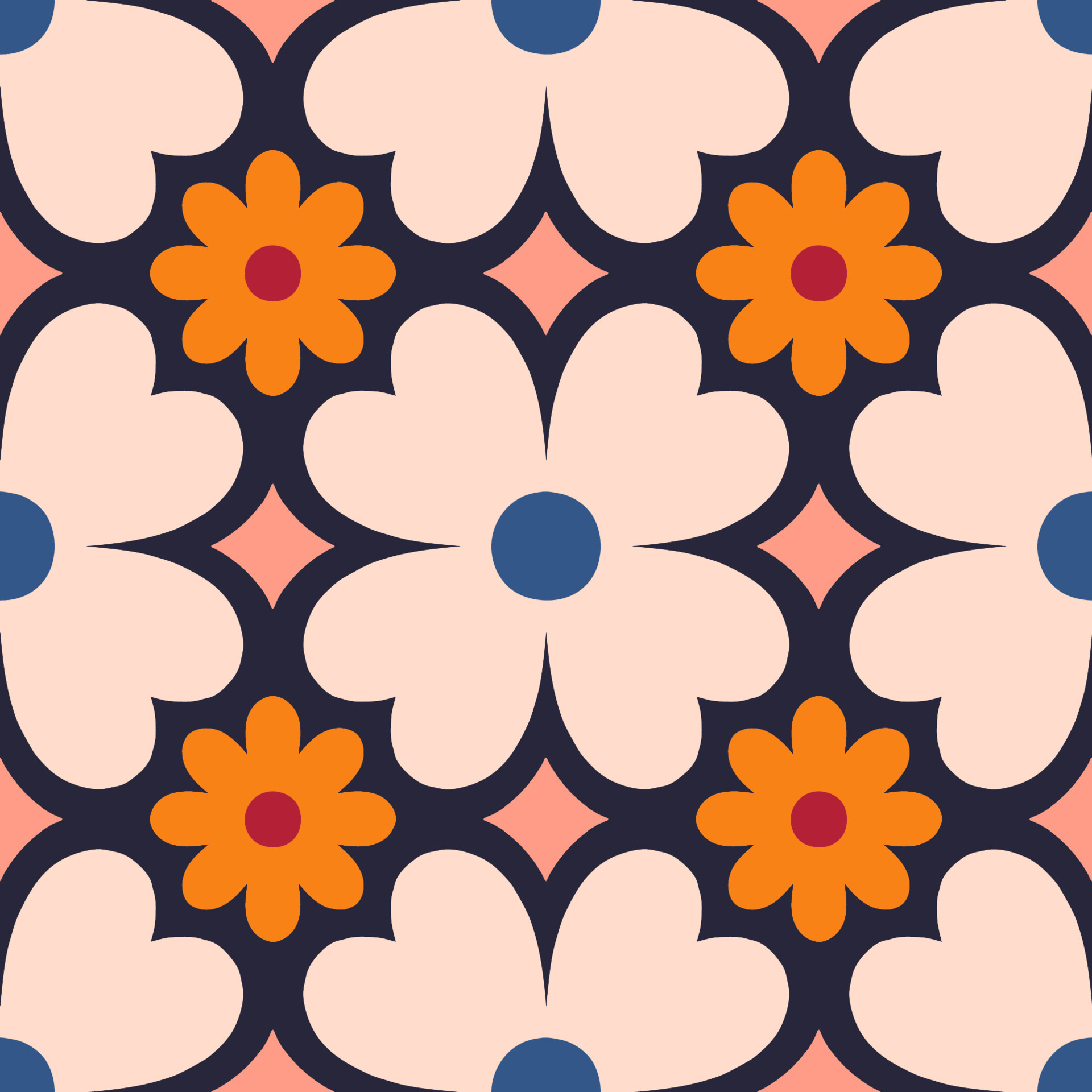 Beautiful seamless texture in retro style. Abstract floral tile in