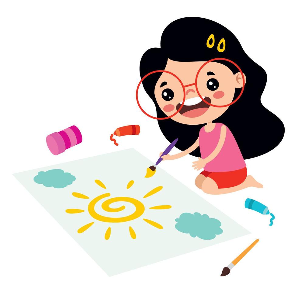 Little Kid Painting On Floor vector