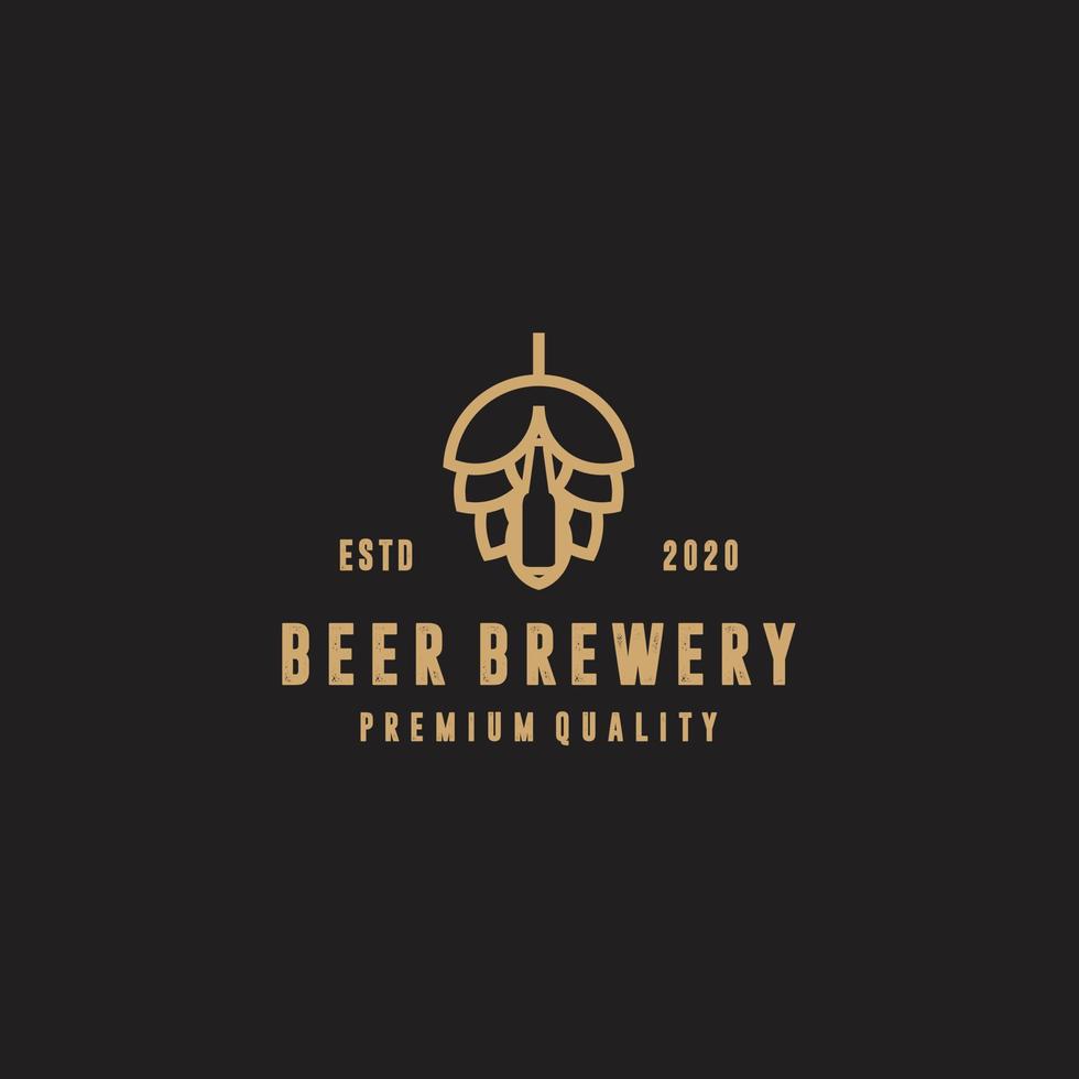 diseño de logotipo minimalista de cervecería, etiqueta, insignia, emblema con lúpulo. estilo retro vintage de cerveza artesanal. aislado en el fondo. ilustración de icono de vector. vector