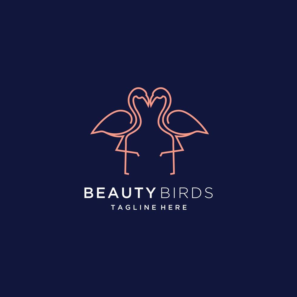 Beauty flamingo animal line art logo design illustration vector