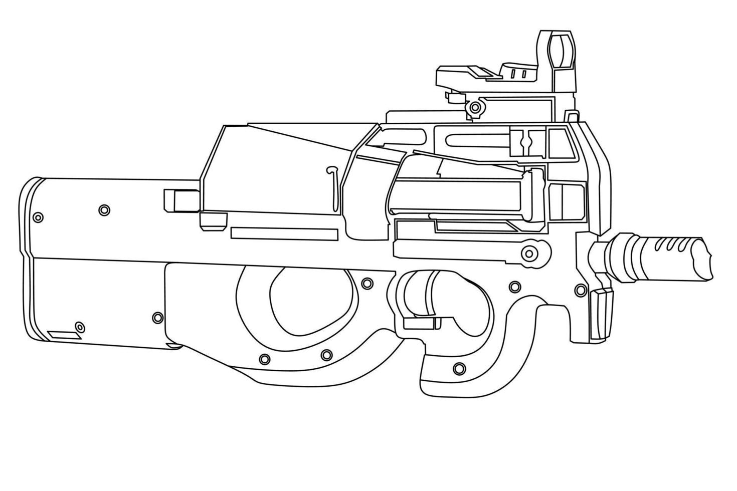 vector de arte de línea de ametralladora