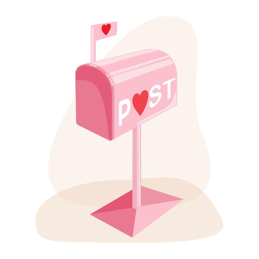 Clip art of hand drawn pink mail box with love hearts on isolated background. Romantic post elements for Valentines day, mothers day, wedding day celebration, greeting card, scrapbooking, textile. vector