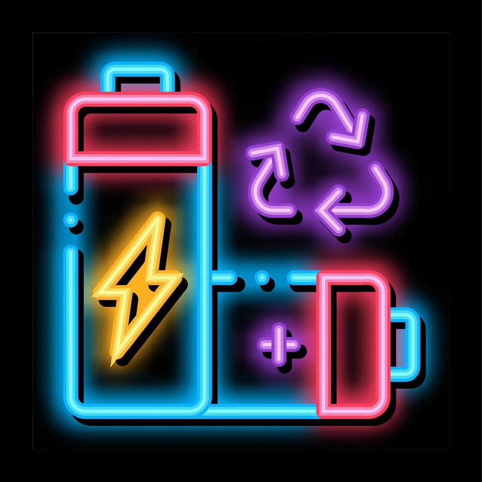 ilustración de icono de brillo de neón de batería de reciclaje vector