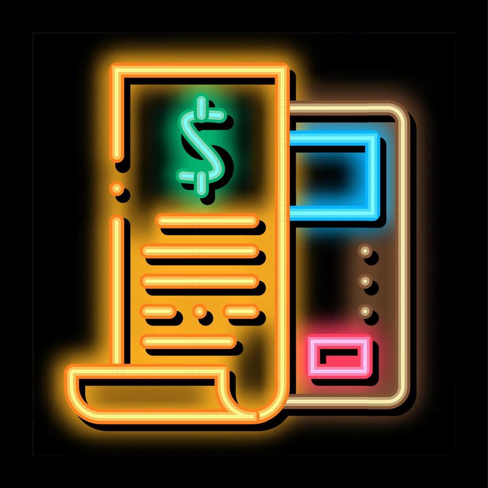 ilustración de icono de brillo de neón de dispositivo de efectivo de cheque vector