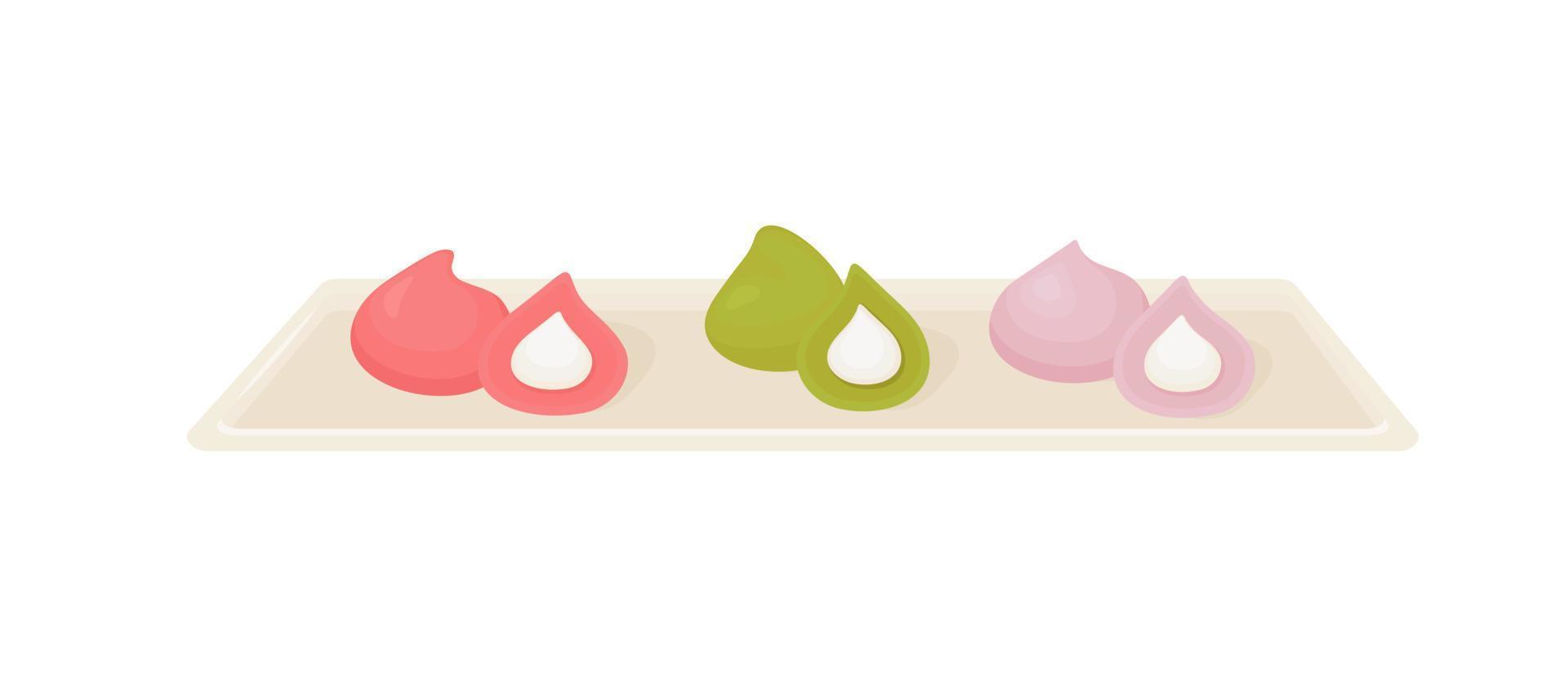 Cutted wagashi, mochi, rice cake on plate vector