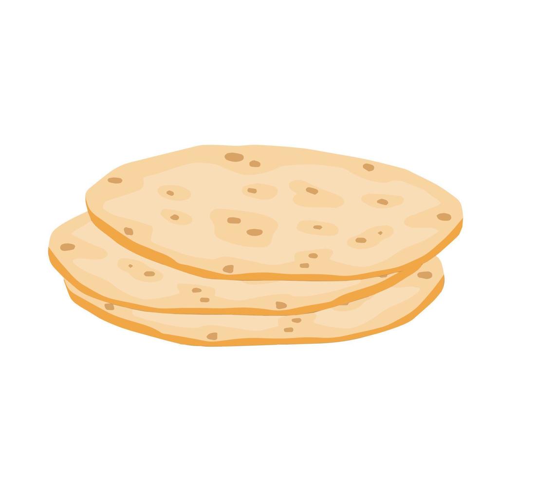 Pita bread. Ingredient for making kebabs and burritos. Unleavened wheat cake vector