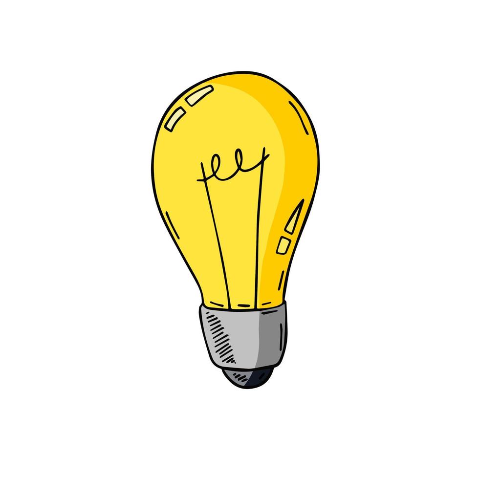 Light Bulb. Sketch drawn electric device. Cartoon doodle lighting concept and idea. Solution and creative vector