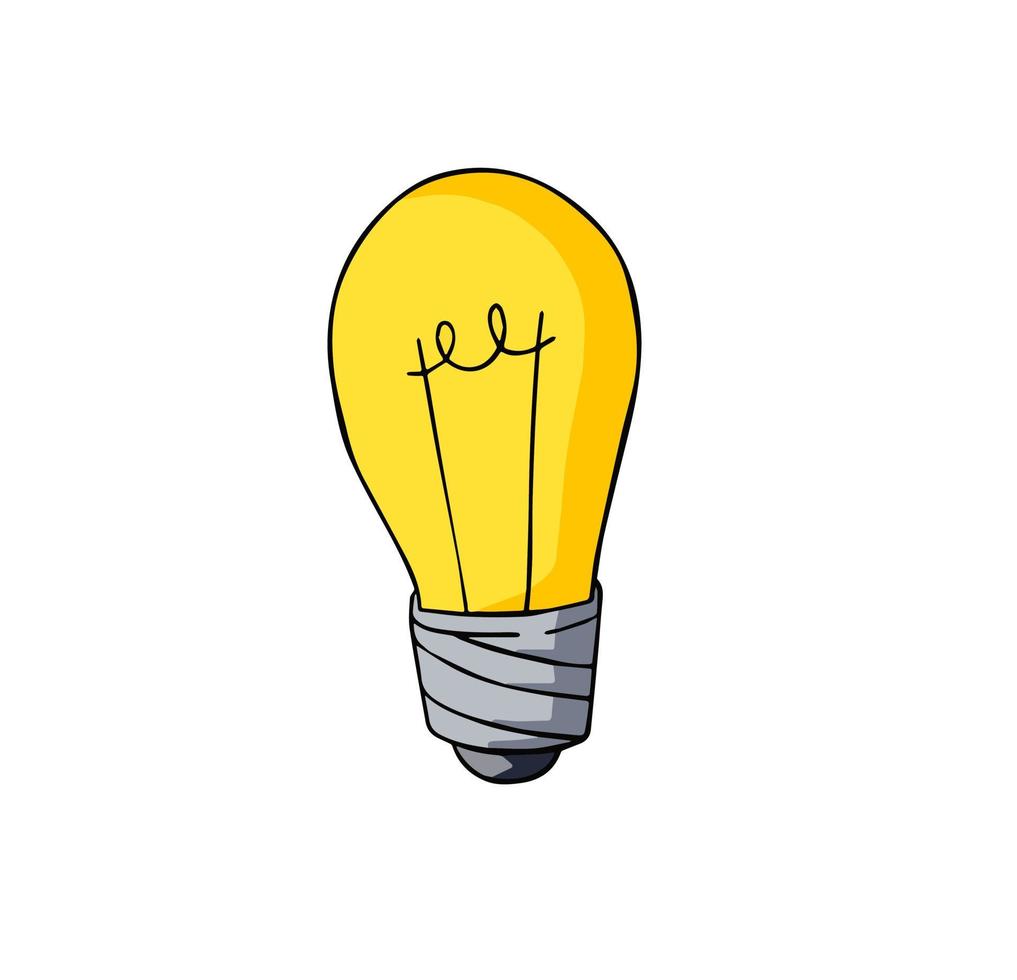 Light Bulb. Sketch drawn electric device. Cartoon doodle lighting concept and idea. Solution and creative vector