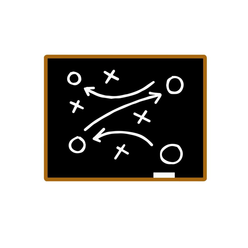 tácticas deportivas y estrategia en pizarra. esquema de movimiento del jugador del equipo. combinación de cruces y círculos con flechas de camino en la pizarra. instrucciones de lanzamiento de bola vector