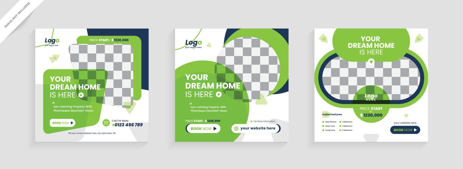 Clean real estate social media post template. Multipurpose use social media post template vector