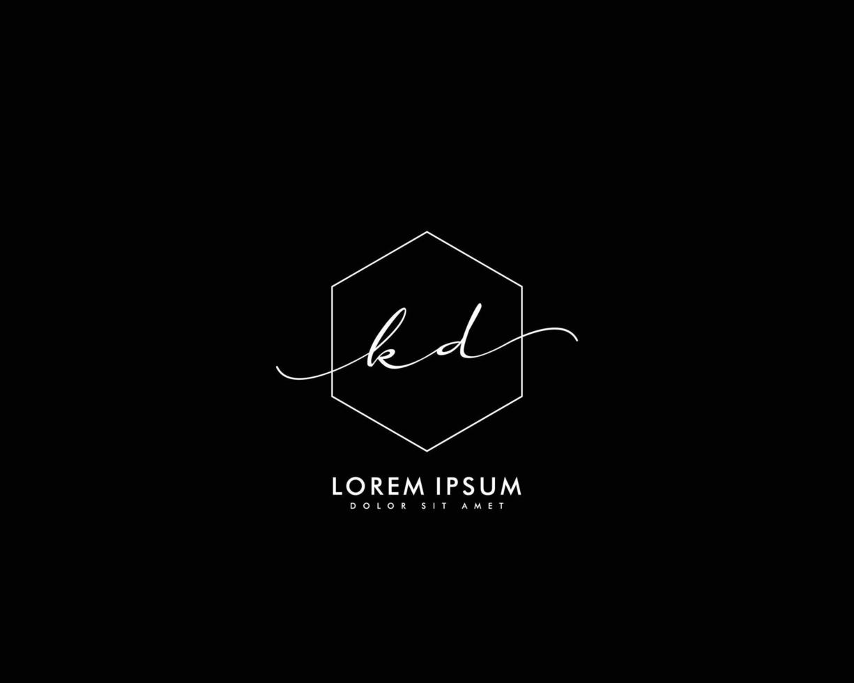 Initial letter KD Feminine logo beauty monogram and elegant logo design, handwriting logo of initial signature, wedding, fashion, floral and botanical with creative template vector