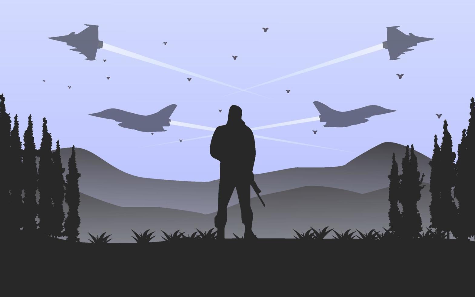 silhouette of a soldier in the mountains vector