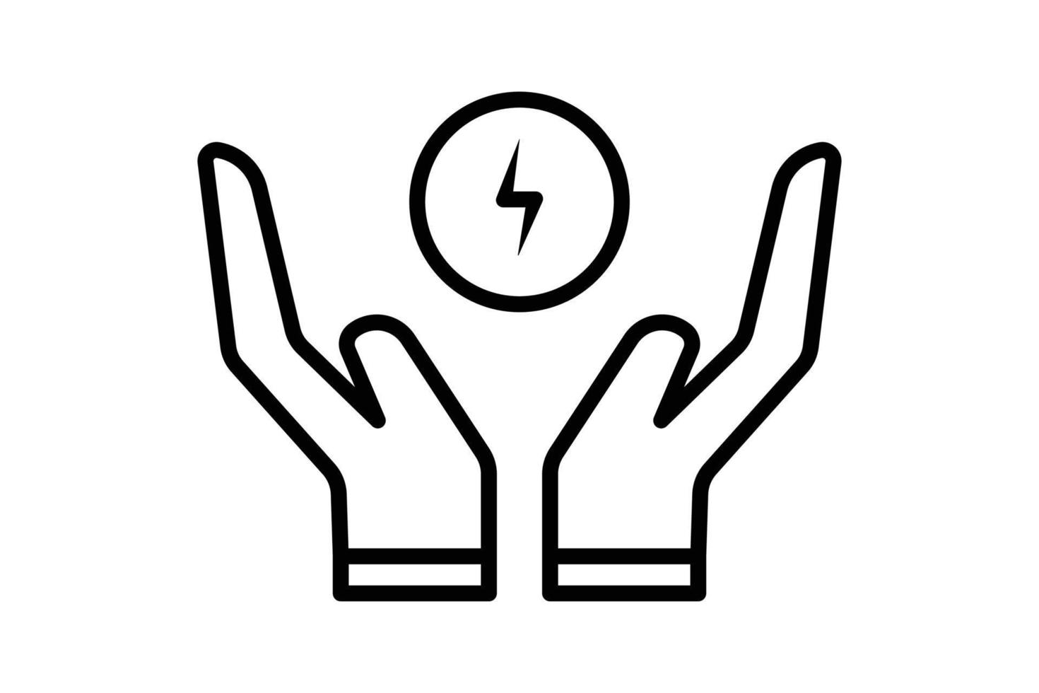 Save energy icon illustration. Hand icon with electricity. icon related to ecology, renewable energy. Line icon style. Simple vector design editable